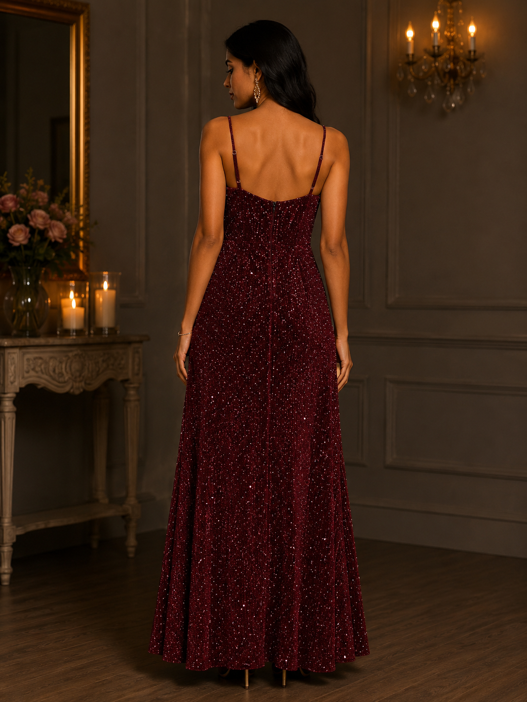 Sequin Slit Maxi Dress