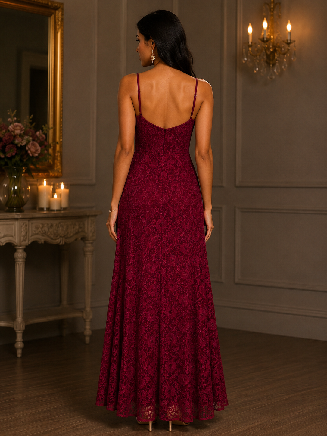 Lace Cowl Neck Maxi Dress