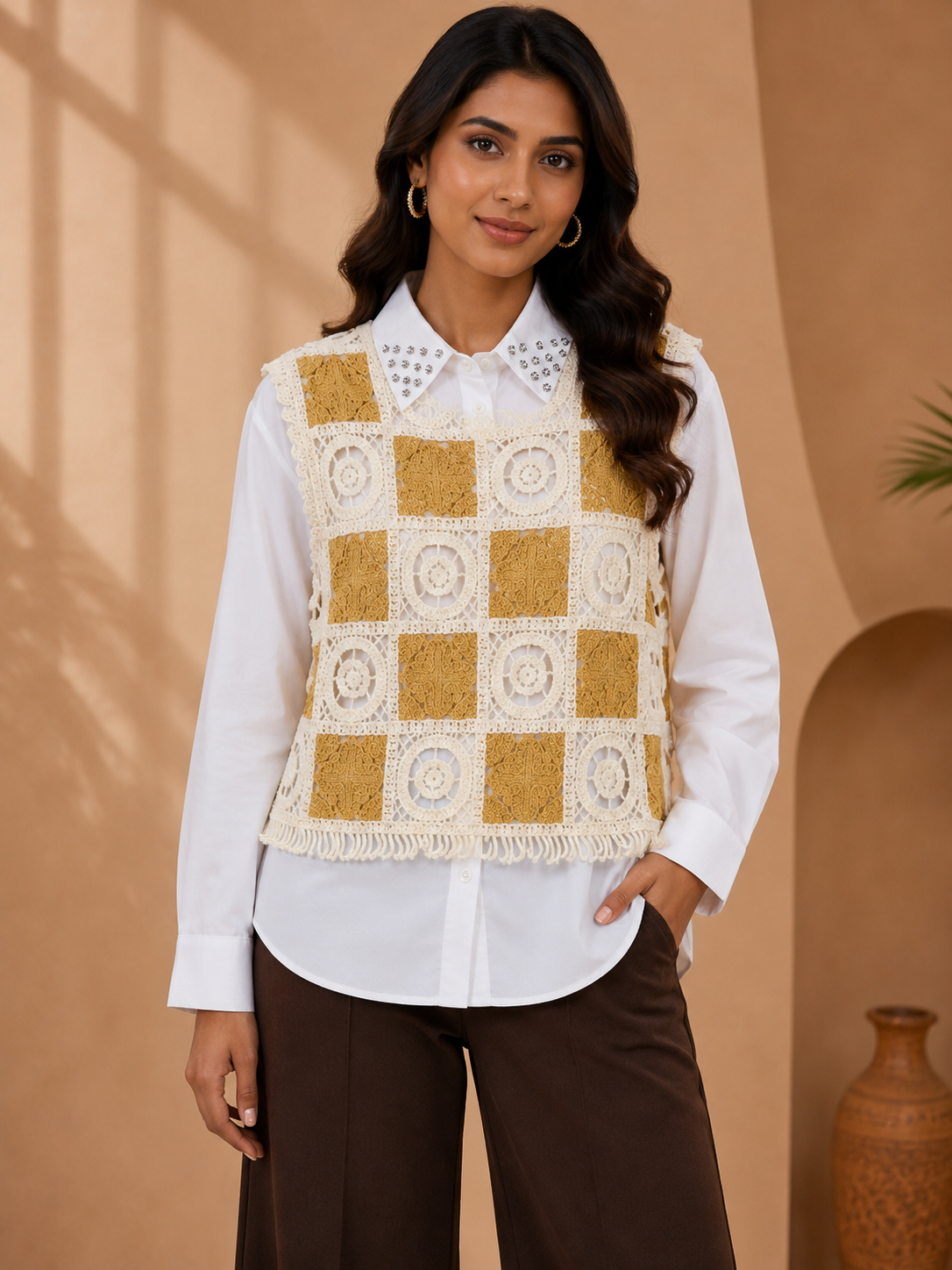 Checker Knit Vest Shirt