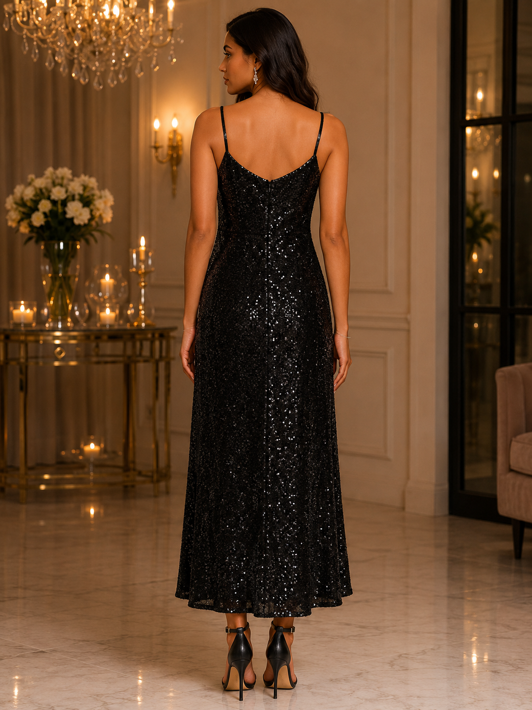 Shimmer Cowl Neck Party Gown