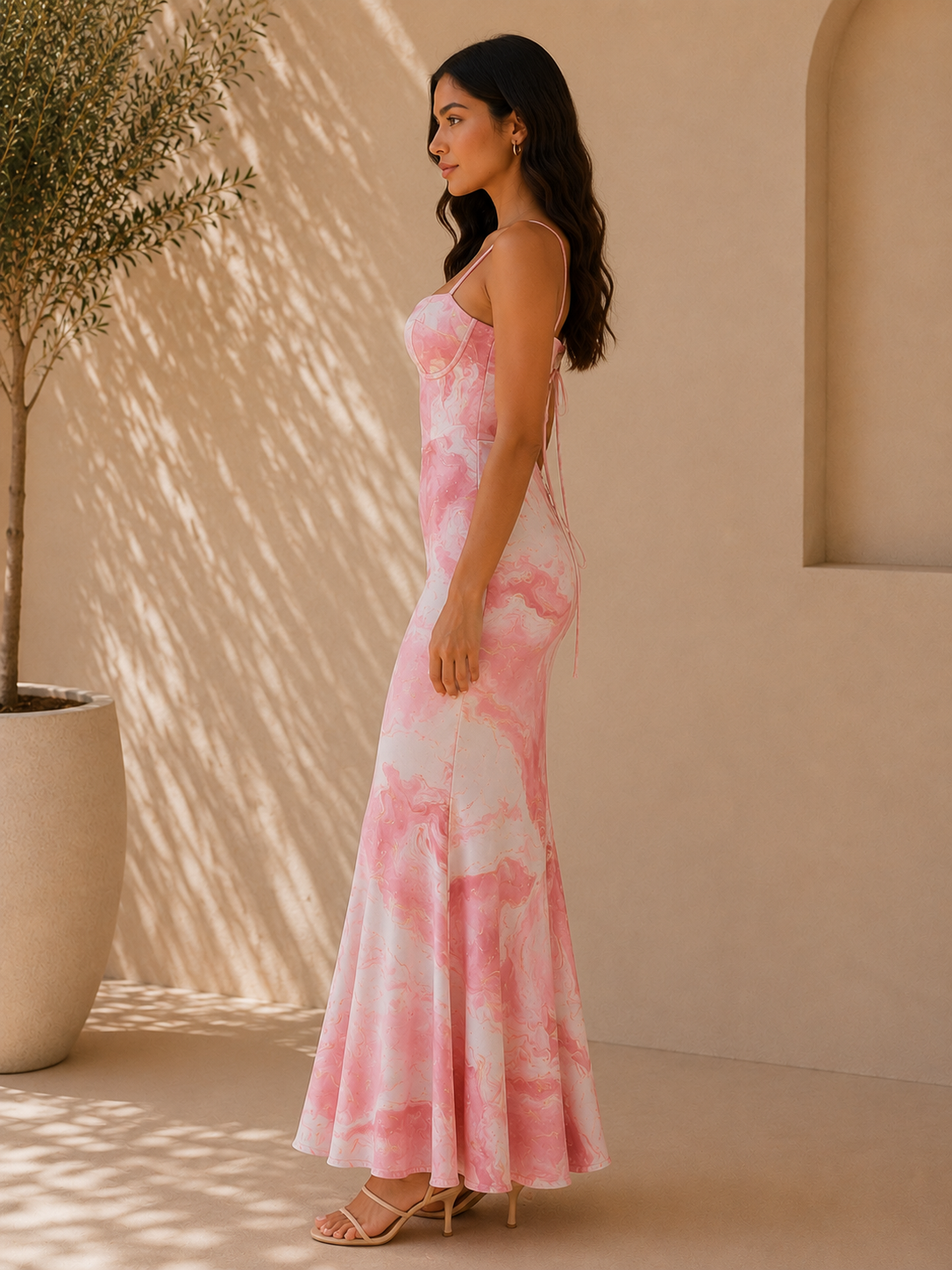 Azure Marble Print Maxi Dress