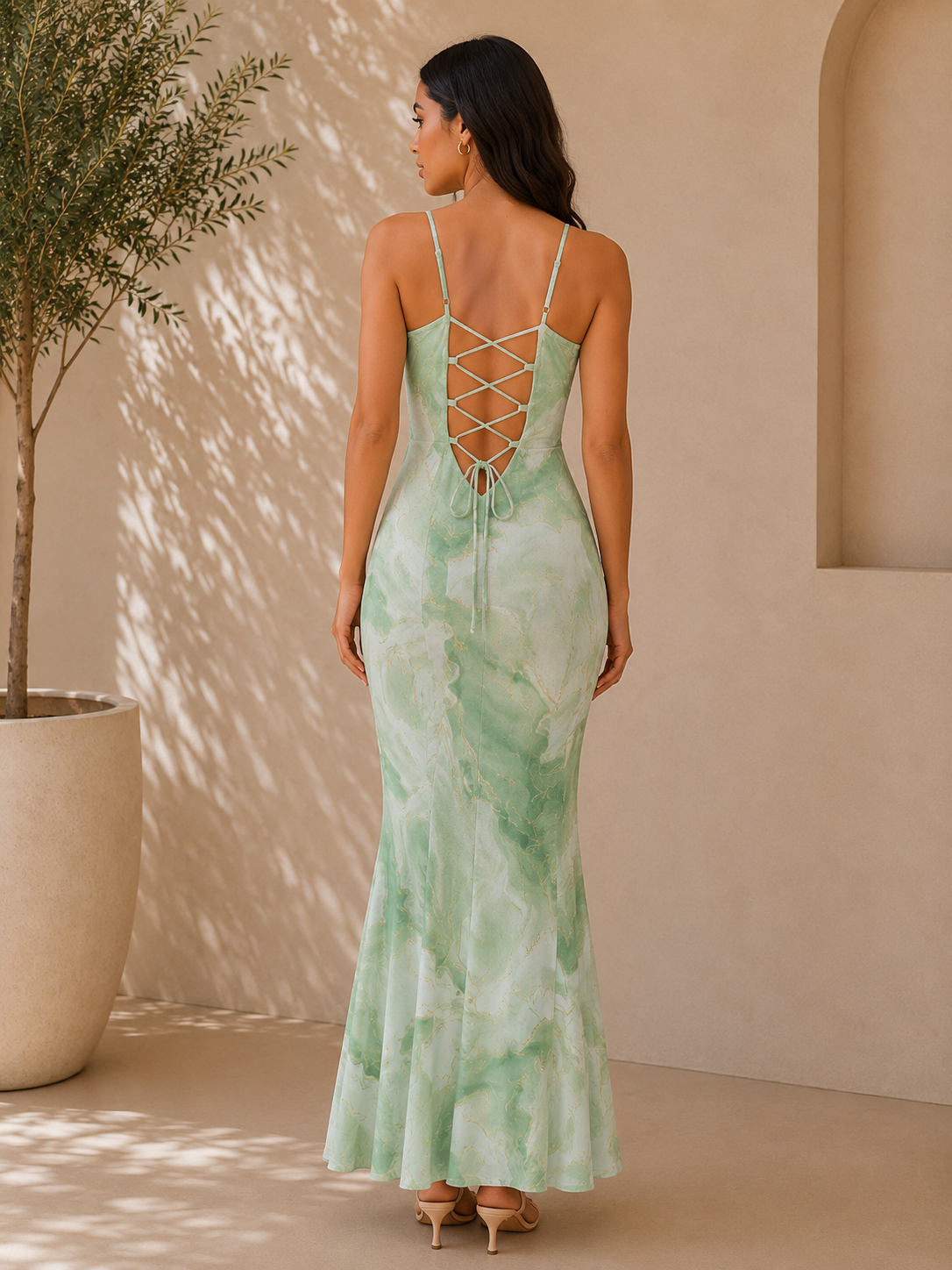 Azure Marble Print Maxi Dress