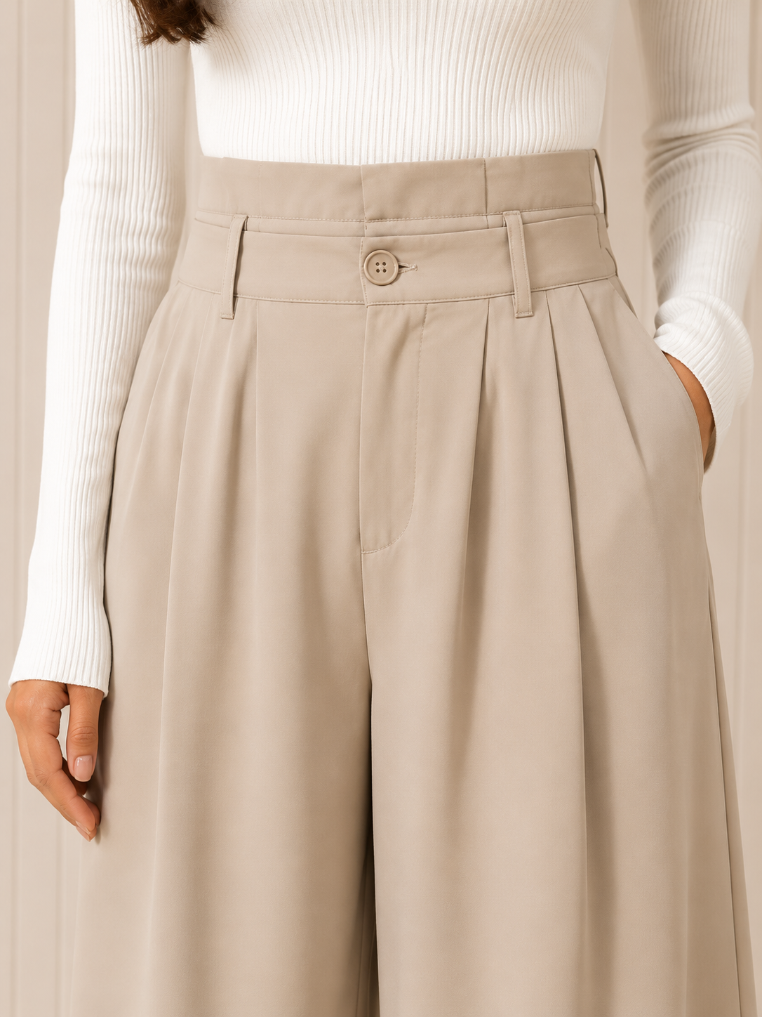 Korean Beige Fit Wide Leg Pants