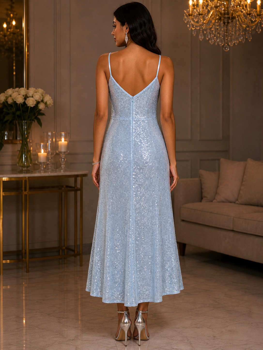 Shimmer Cowl Neck Party Gown