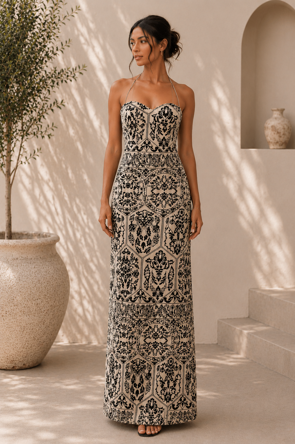 Noir Mosaic Printed Maxi Dress