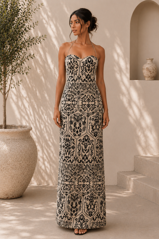 Noir Mosaic Printed Maxi Dress