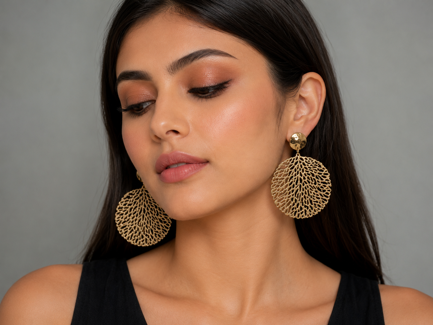 Golden Coral Leaf Earrings