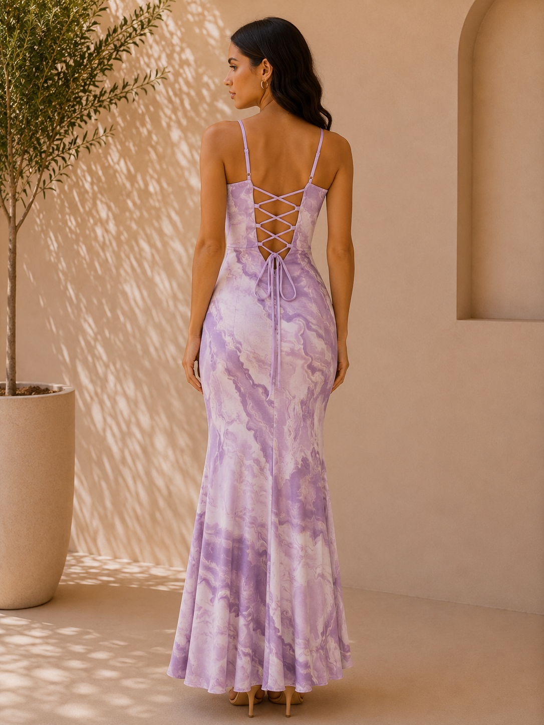 Azure Marble Print Maxi Dress