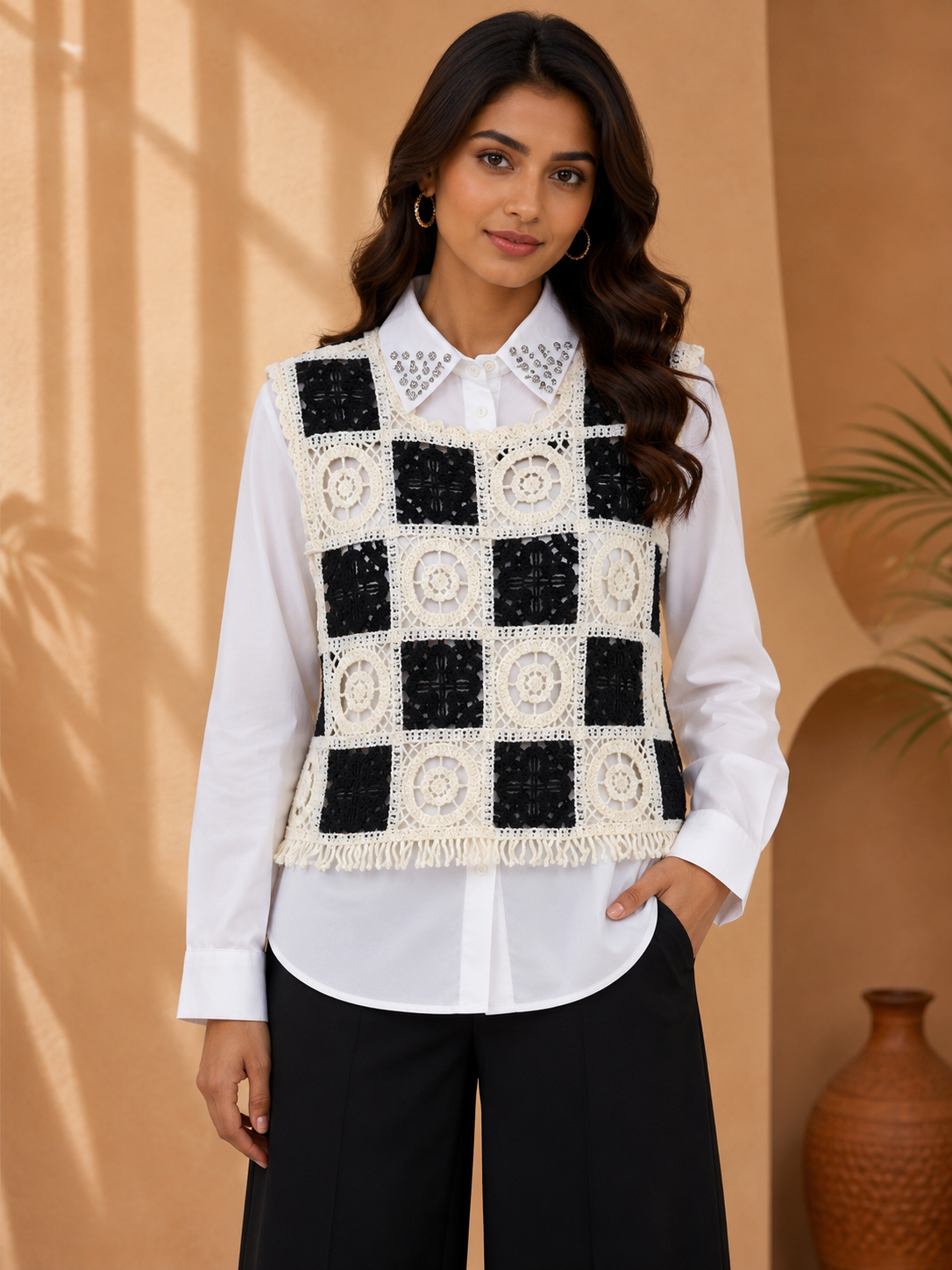 Checker Knit Vest Shirt
