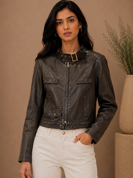 Biker Buckle Neck Jacket
