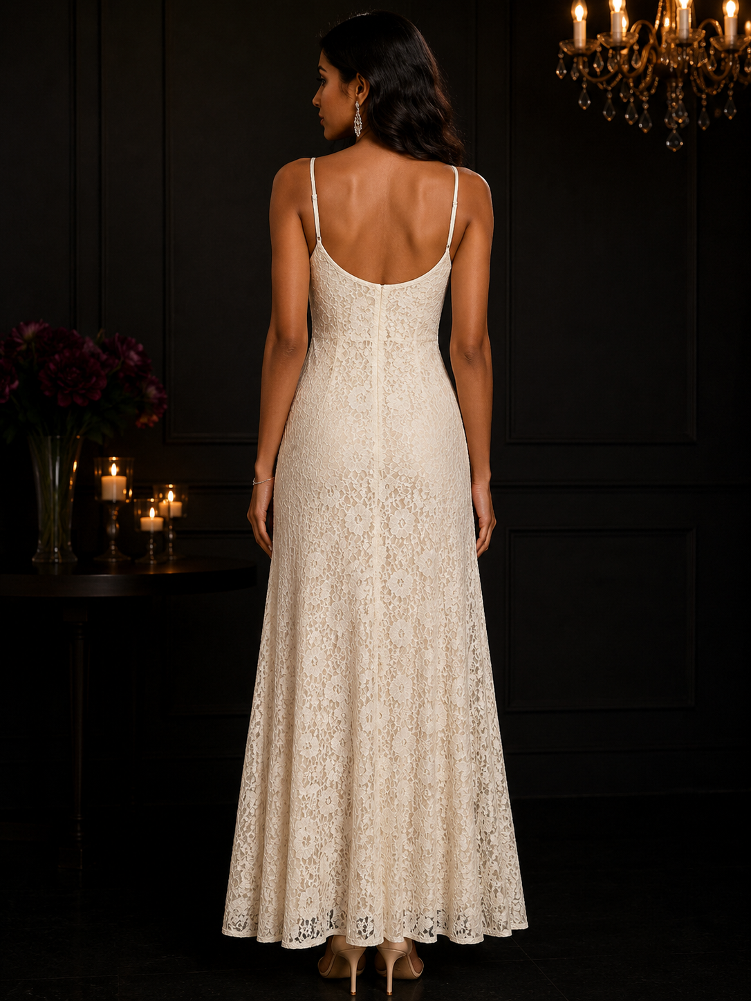 Lace Cowl Neck Maxi Dress