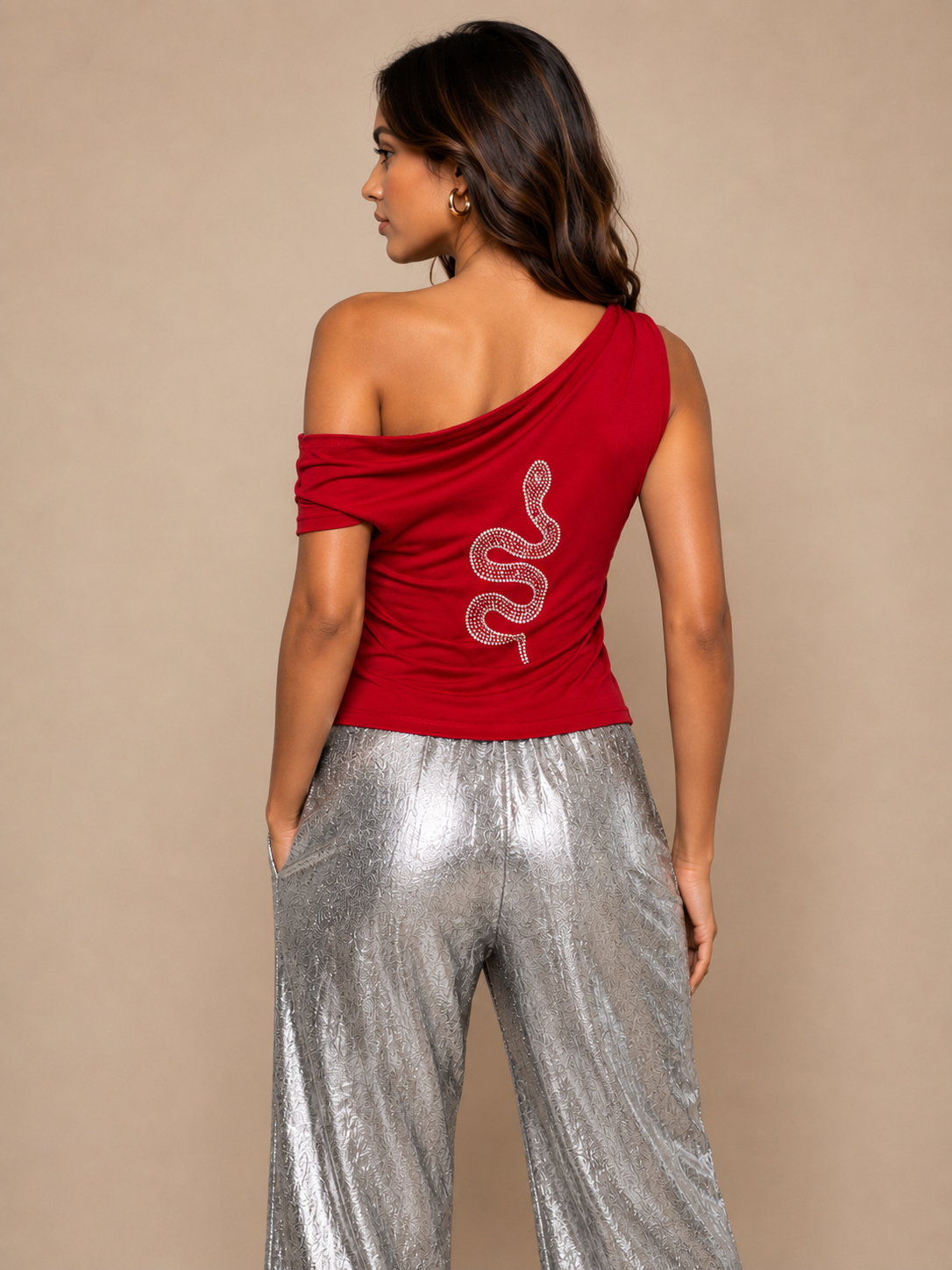 Scarlet Serpent One-Shoulder Top