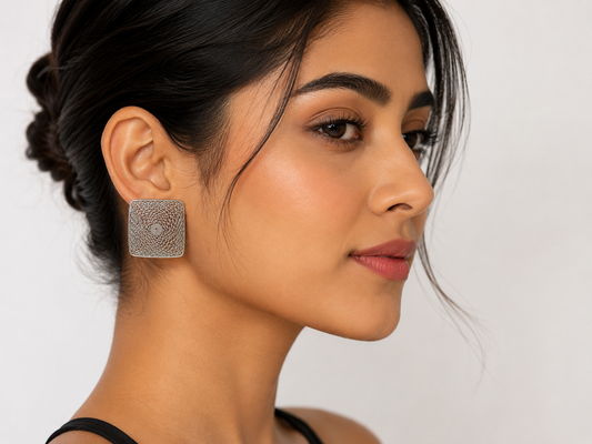 Silver Halo Weave Stud Earrings