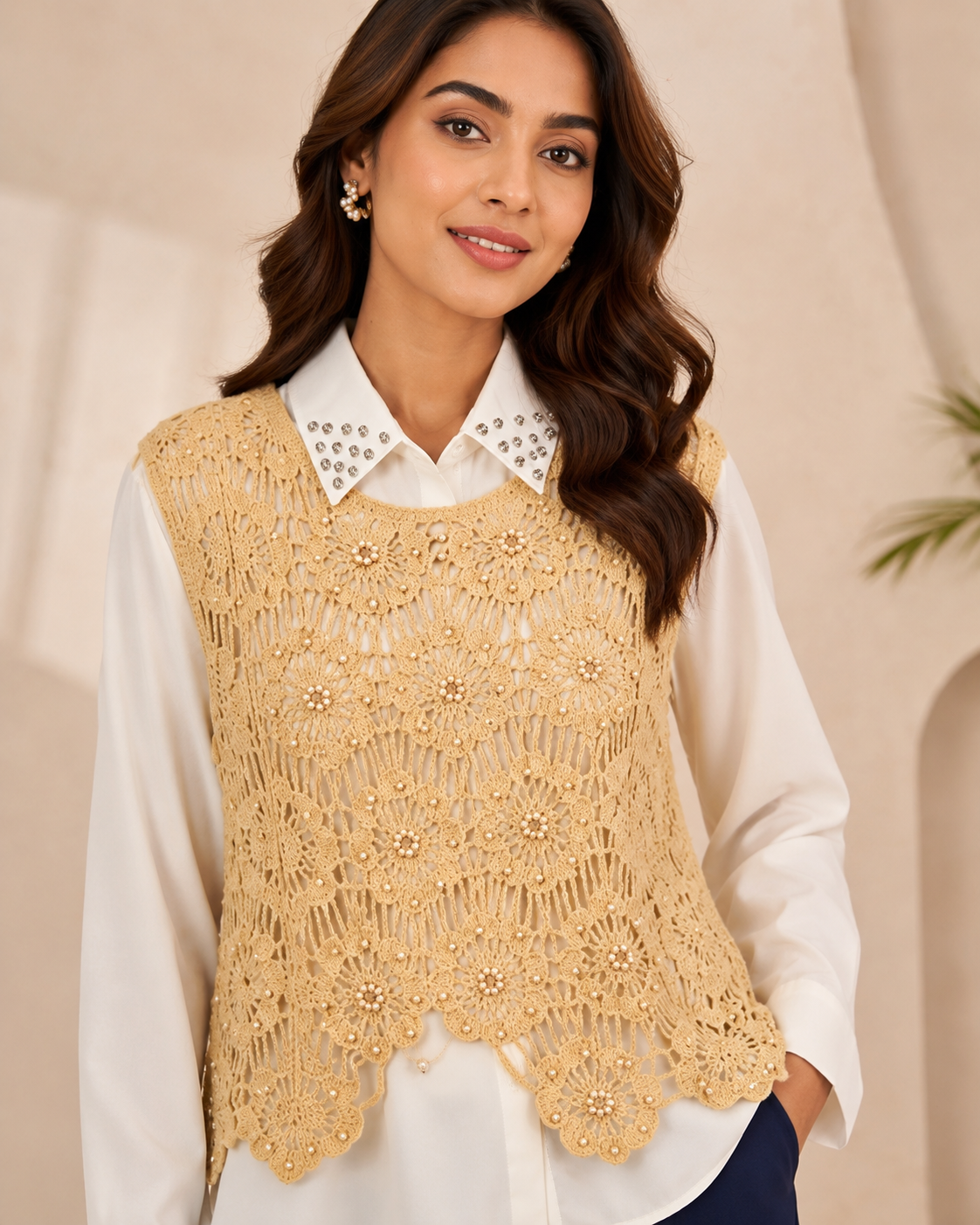 Vintage Lace Knit Vest Shirt