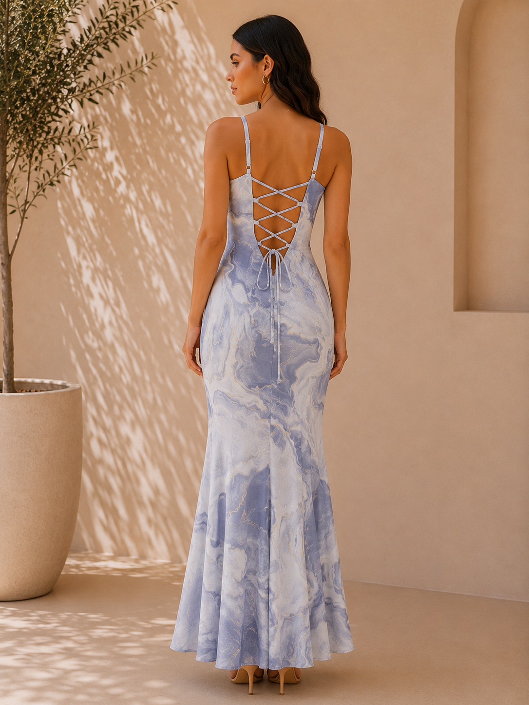 Azure Marble Print Maxi Dress