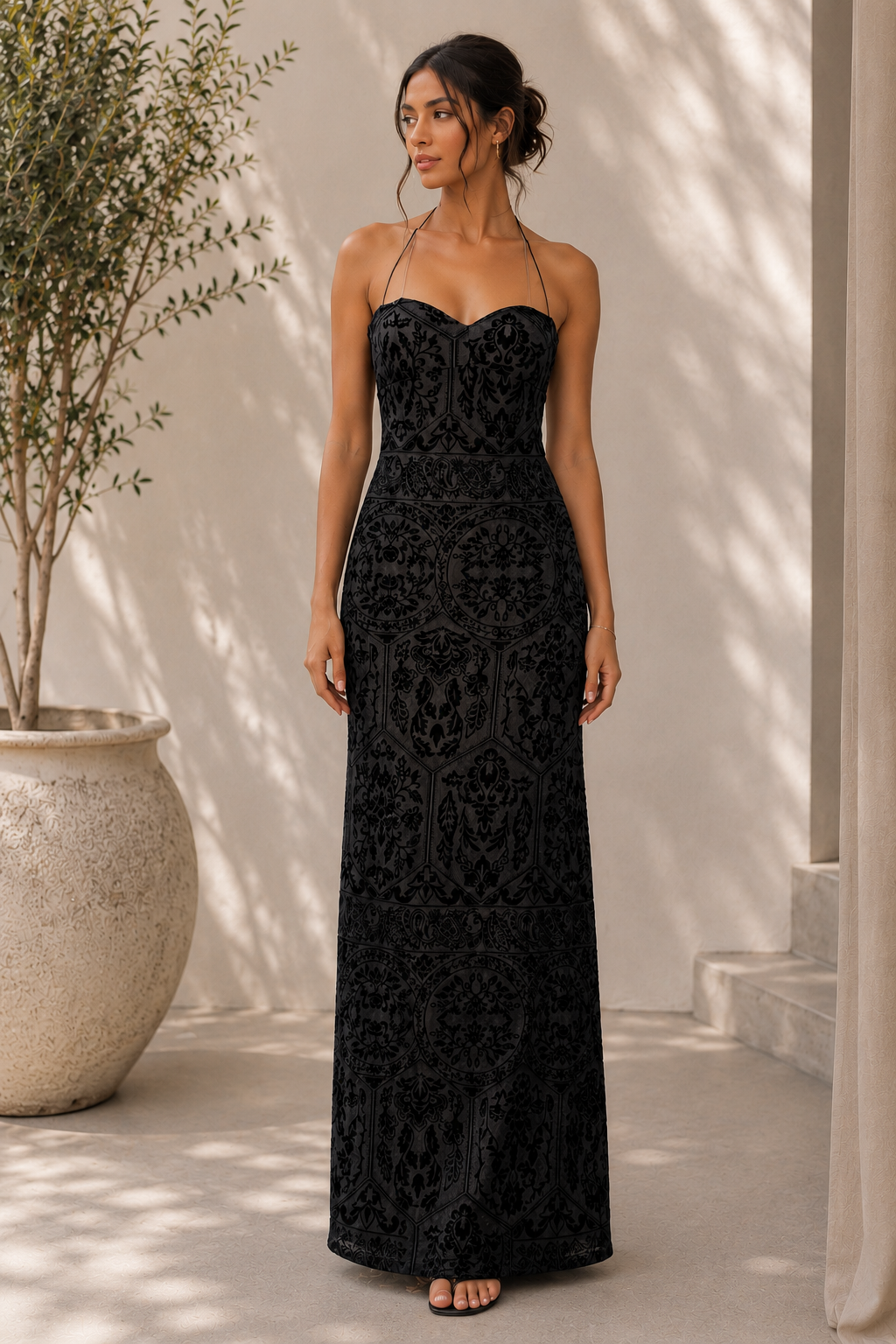 Noir Mosaic Printed Maxi Dress