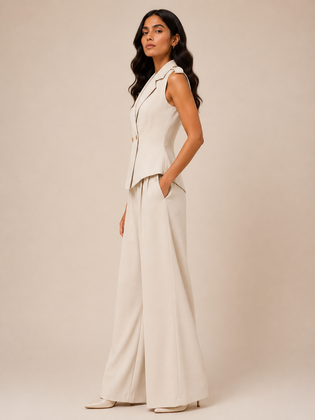 Double-Breasted Vest and Palazzo Pants Co-Ord