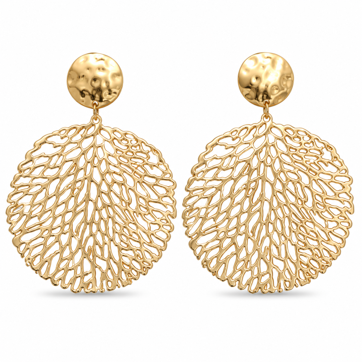 Golden Coral Leaf Earrings