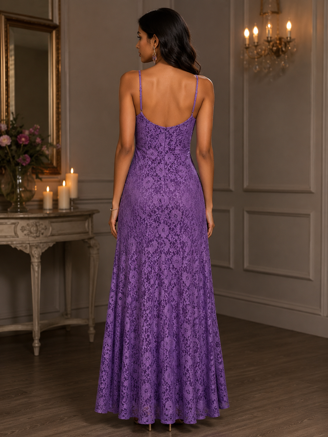Lace Cowl Neck Maxi Dress