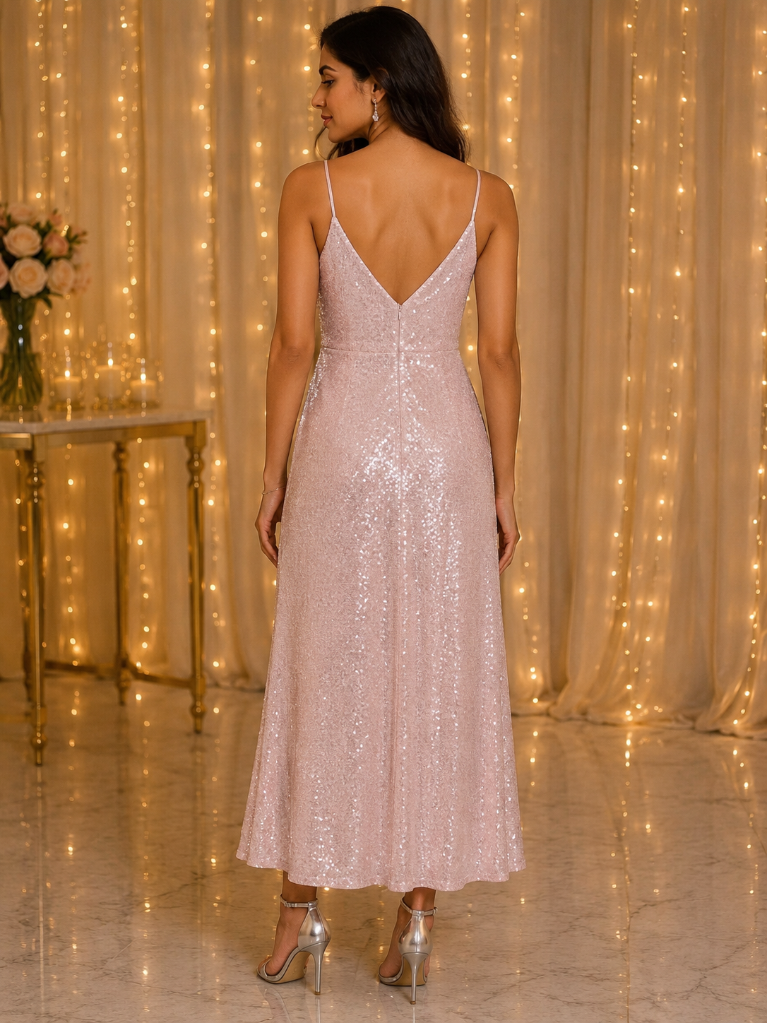 Shimmer Cowl Neck Party Gown