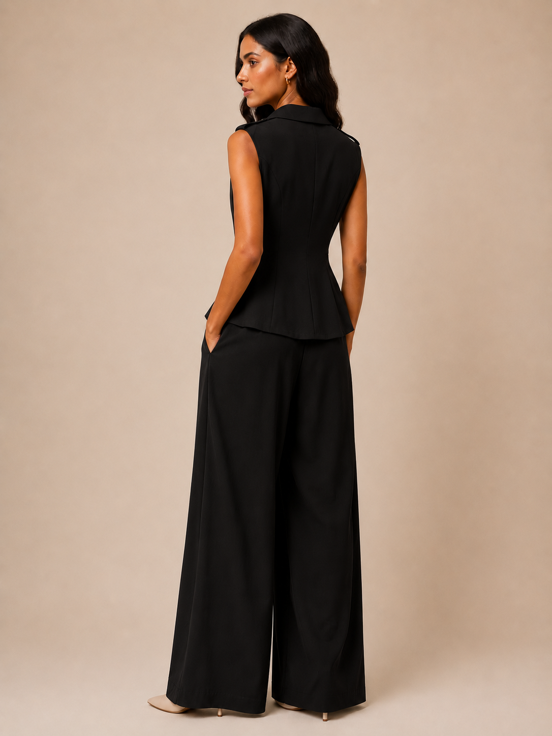 Double-Breasted Vest and Palazzo Pants Co-Ord