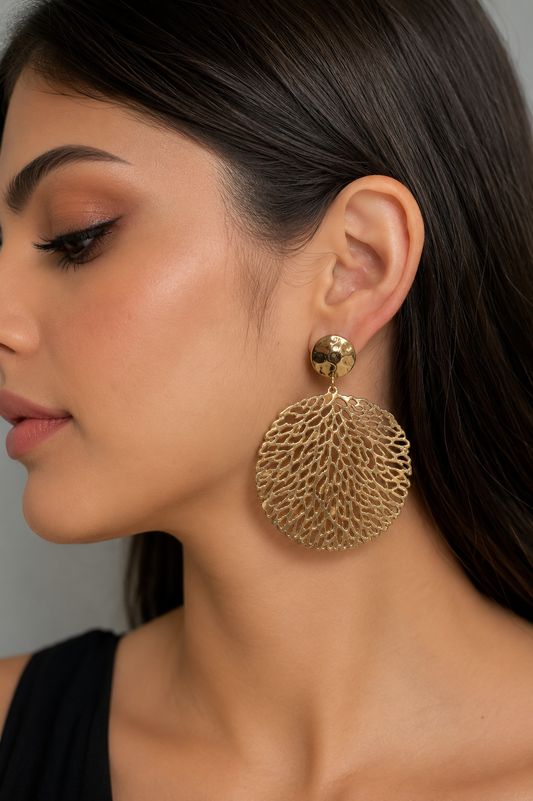 Golden Coral Leaf Earrings