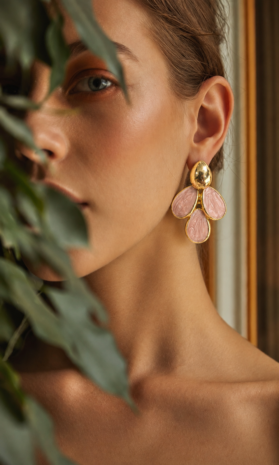 Blush Petal Gold Drop Earrings