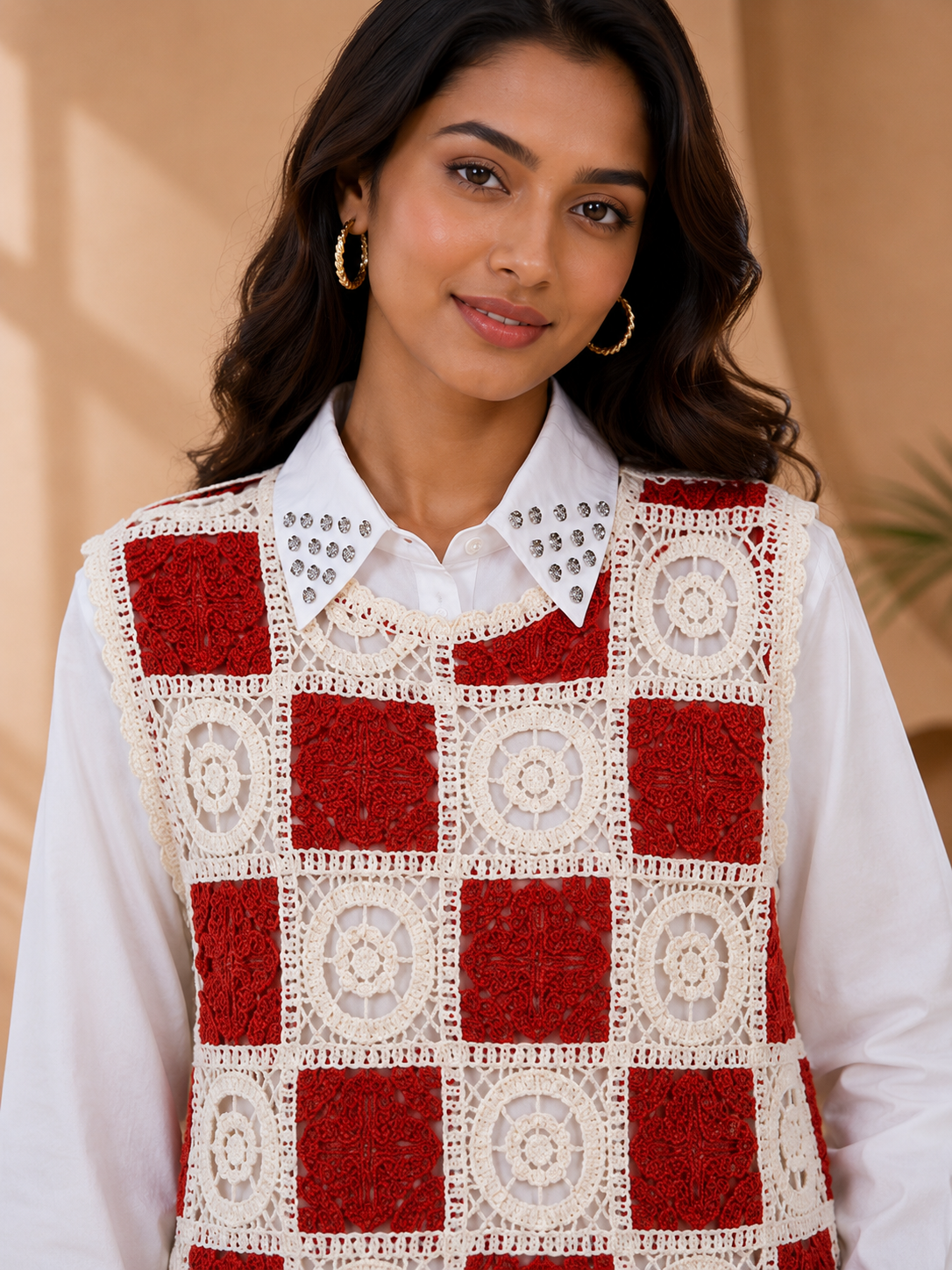 Checker Knit Vest Shirt