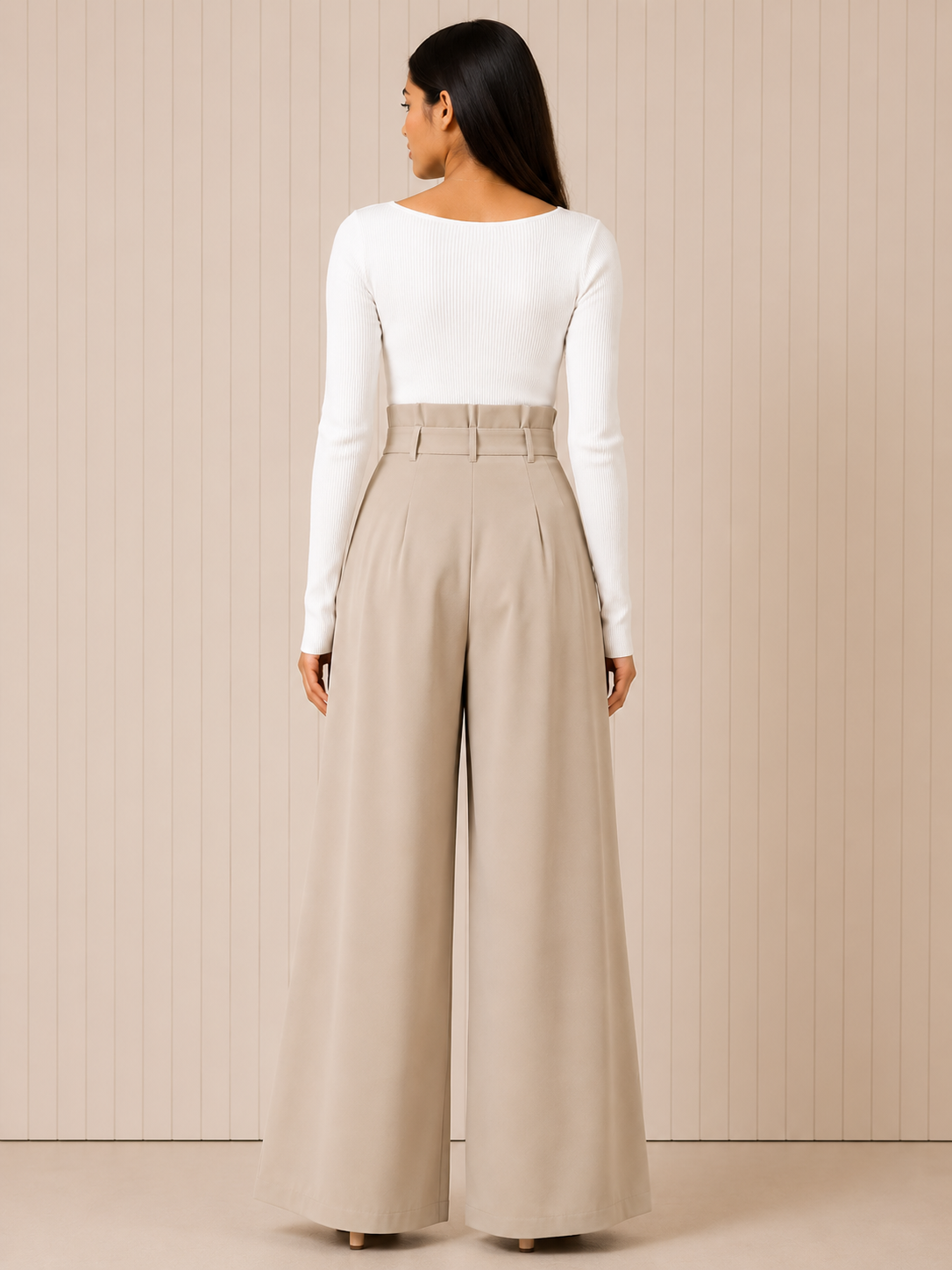 Korean Beige Fit Wide Leg Pants
