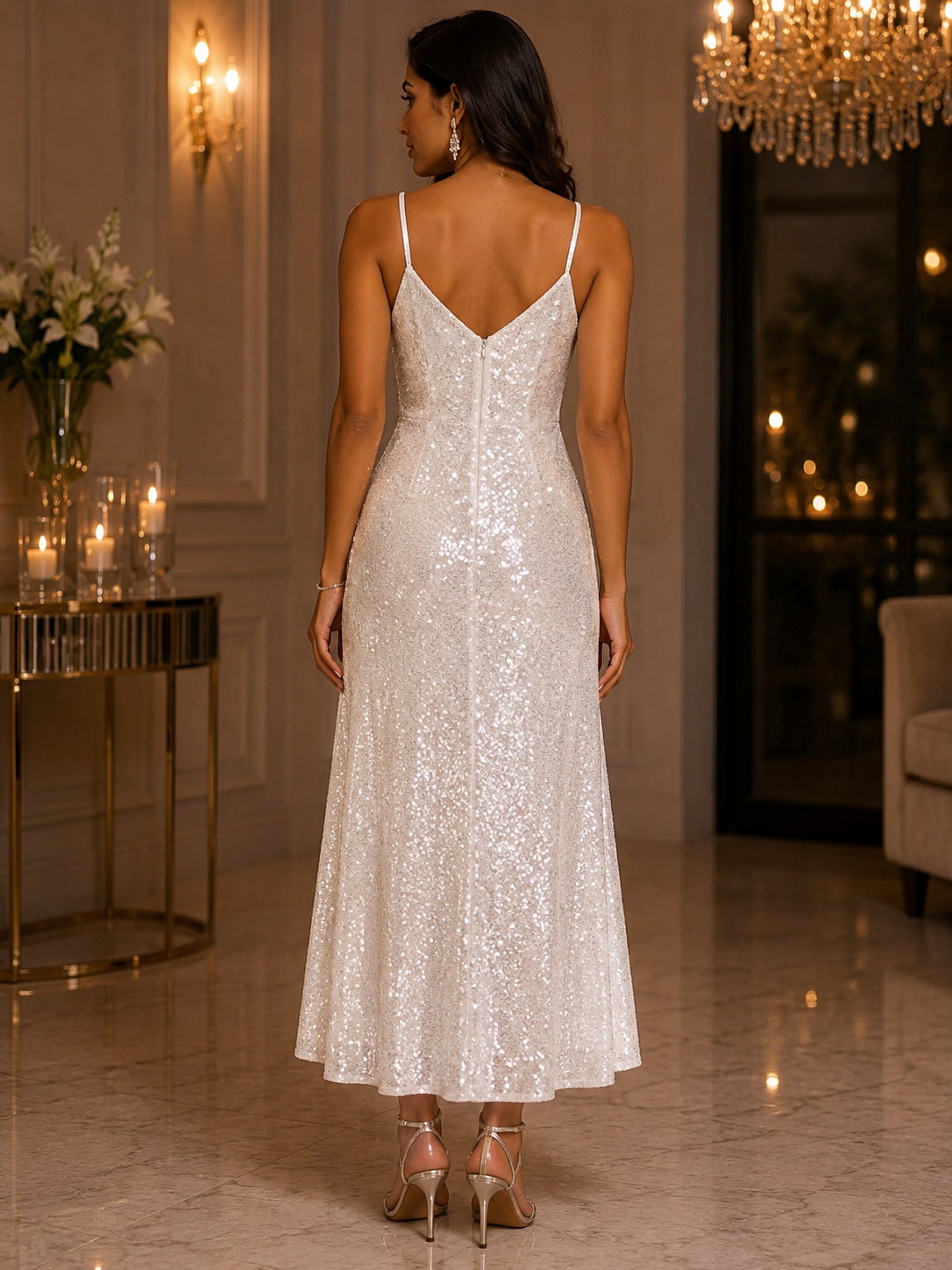 Shimmer Cowl Neck Party Gown