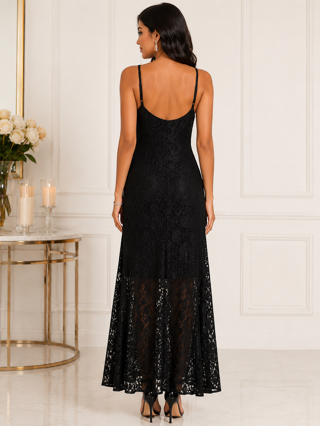 Lace Cowl Neck Maxi Dress
