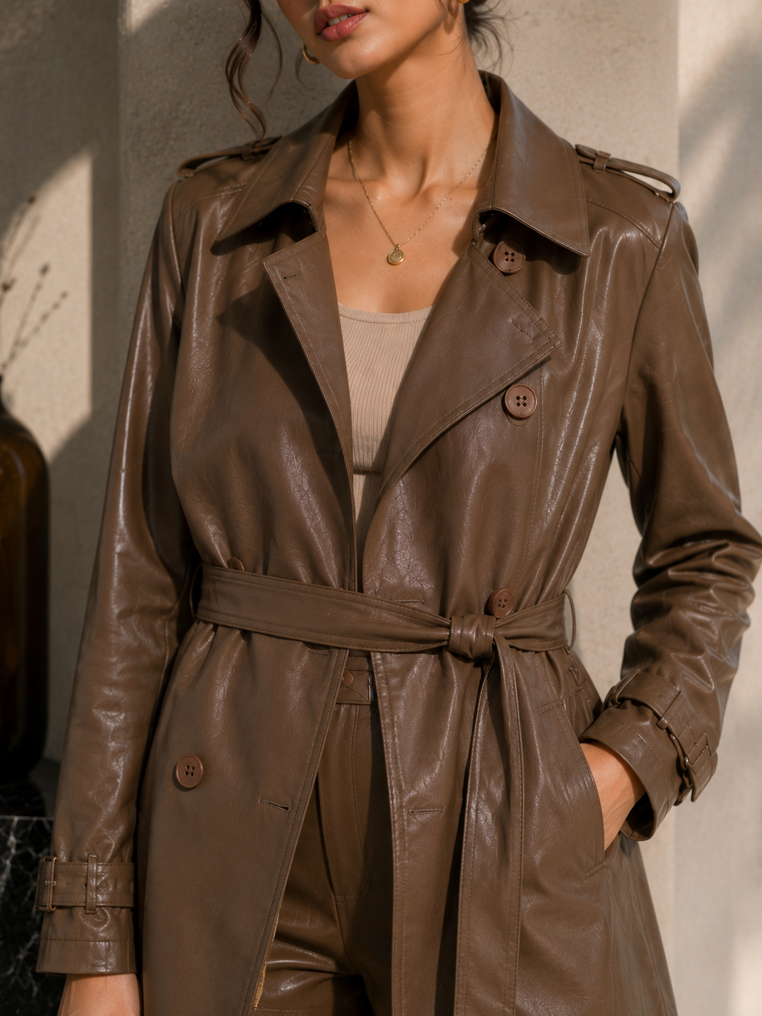 Luxe Belted Leather Coat
