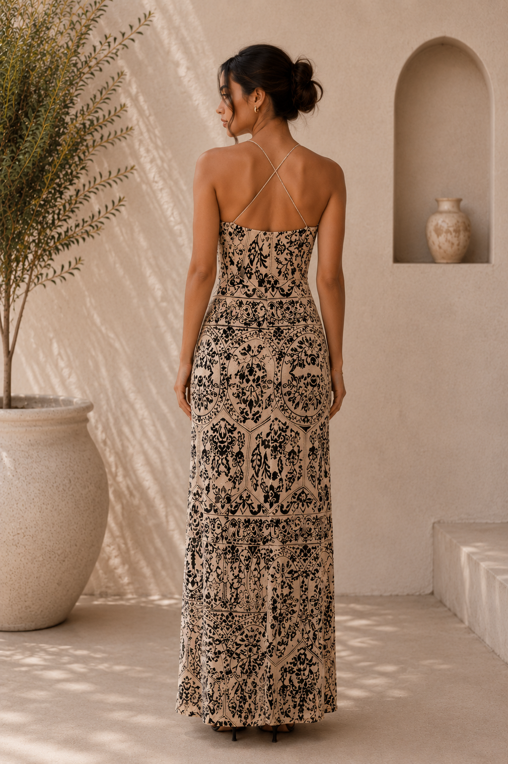 Noir Mosaic Printed Maxi Dress