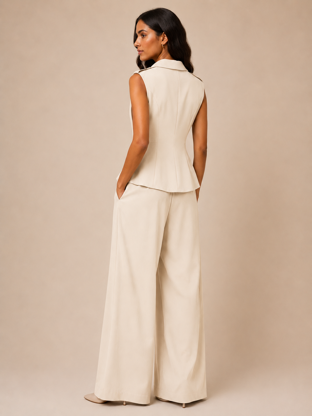 Double-Breasted Vest and Palazzo Pants Co-Ord