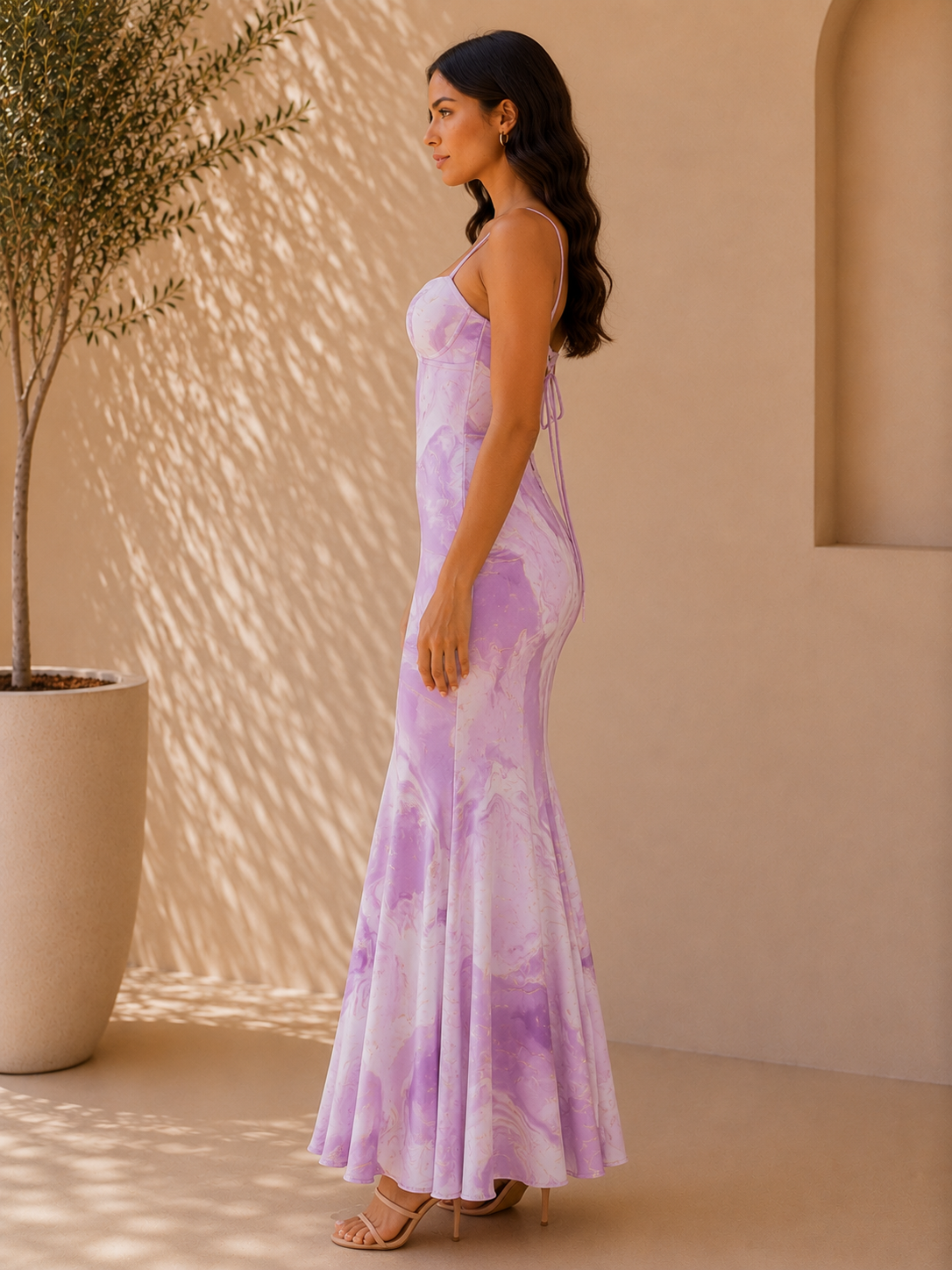 Azure Marble Print Maxi Dress
