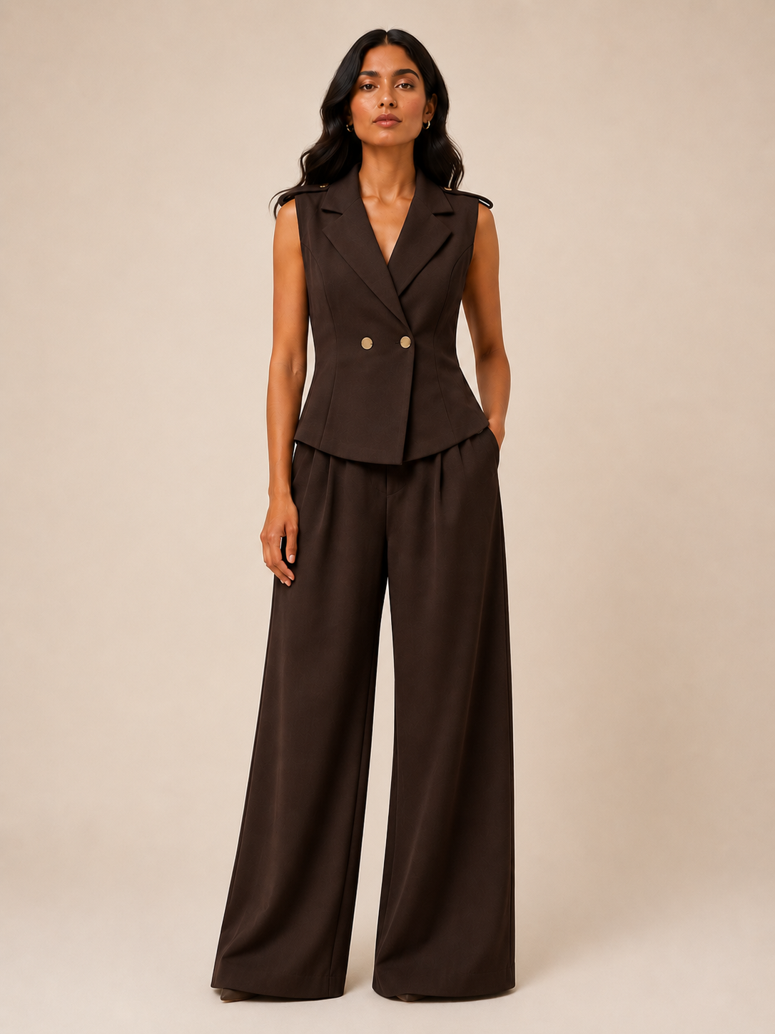 Double-Breasted Vest and Palazzo Pants Co-Ord