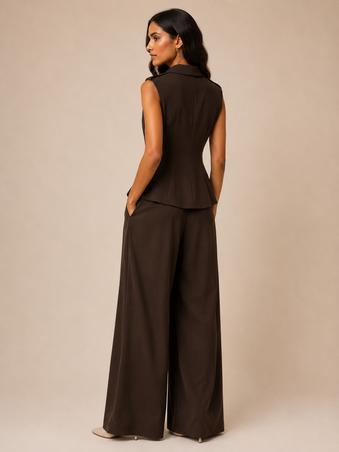 Double-Breasted Vest and Palazzo Pants Co-Ord
