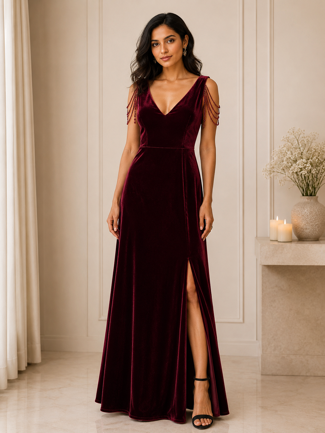 Velvet Slit Gown