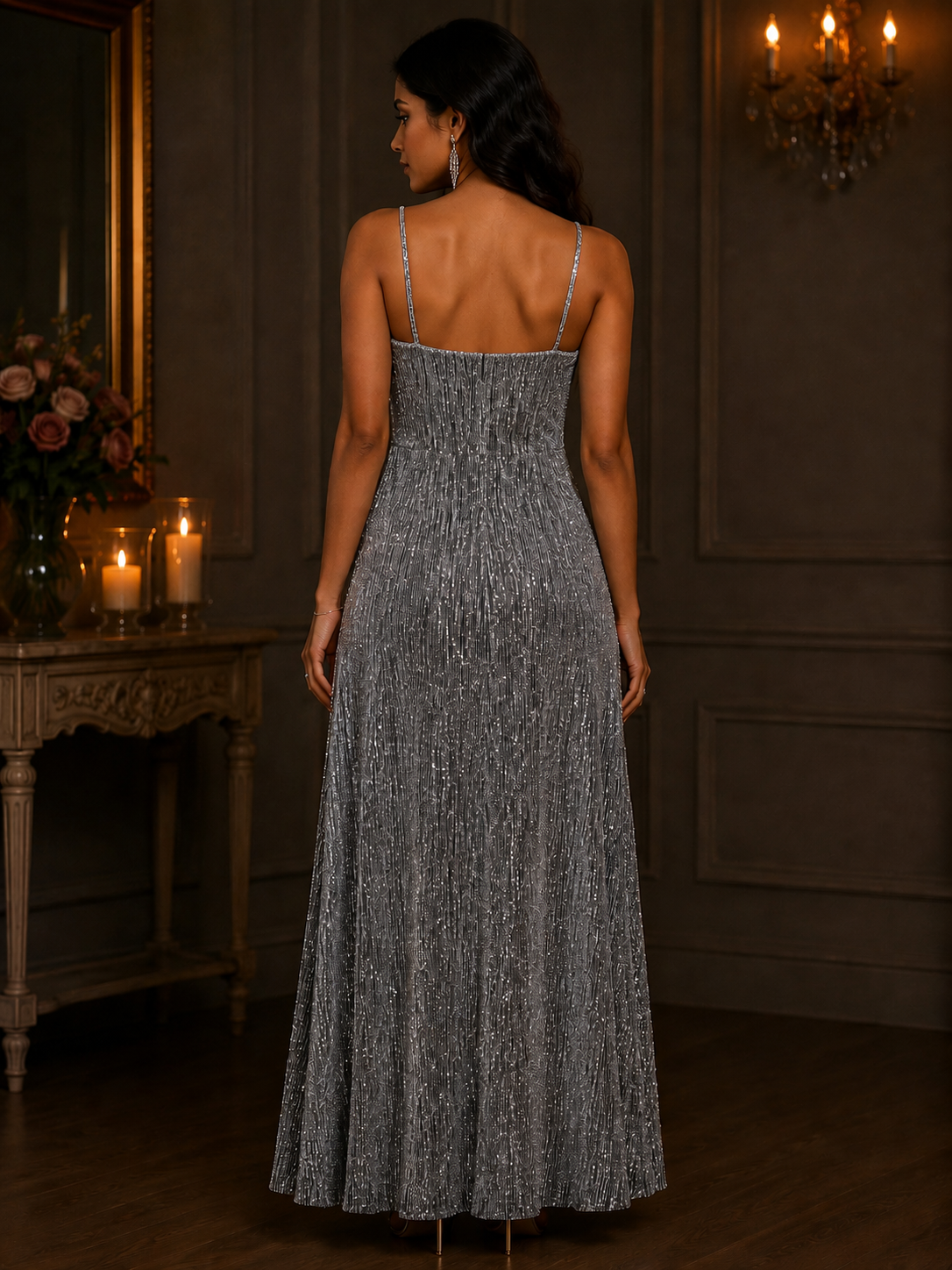 Sequin Slit Maxi Dress