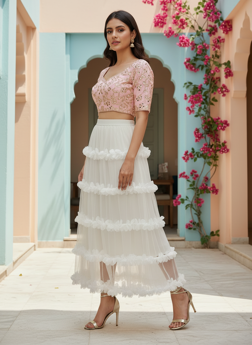 Sheer Mesh Floral Skirt