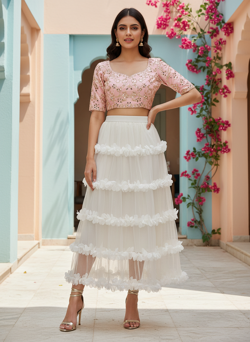 Sheer Mesh Floral Skirt