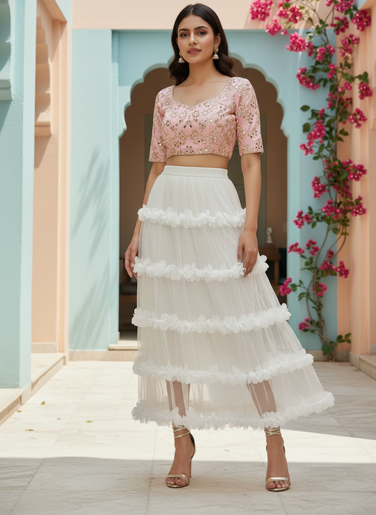 Sheer Mesh Floral Skirt